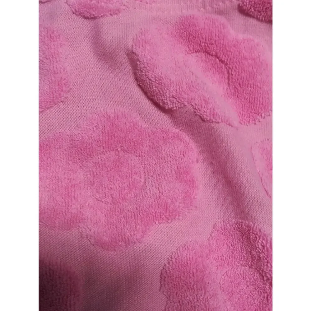 Pink Terry Cloth Tie-Strap Triangle Bikini Set with Heart Texture Size M